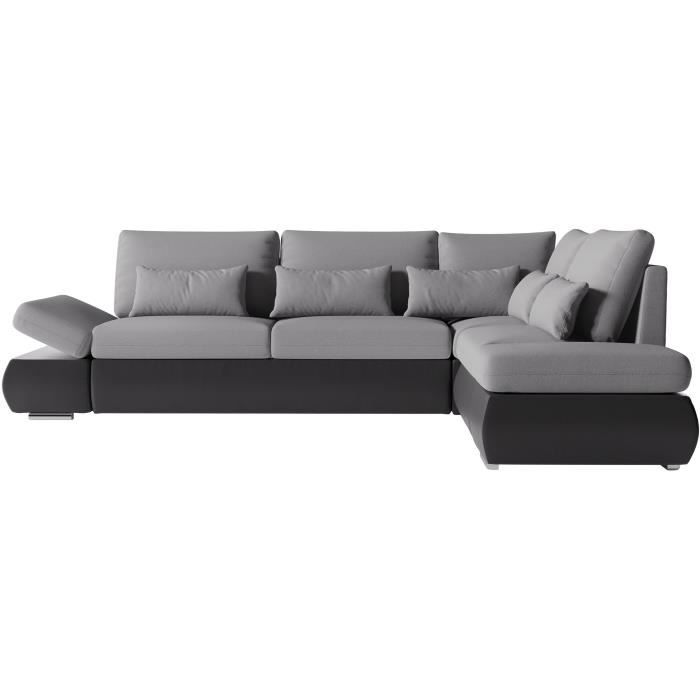 LOUNGITUDE SEVARA 4-zits omkeerbare hoekbank - PU en grijze stof - Opbergdoos - L267 x D200 x H90 cm - Furniture > Benches