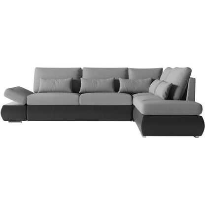 LOUNGITUDE SEVARA 4-zits omkeerbare hoekbank - PU en grijze stof - Opbergdoos - L267 x D200 x H90 cm - Furniture > Benches