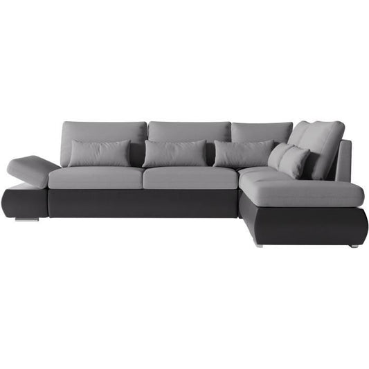 LOUNGITUDE SEVARA 4-zits omkeerbare hoekbank - PU en grijze stof - Opbergdoos - L267 x D200 x H90 cm - Furniture > Benches