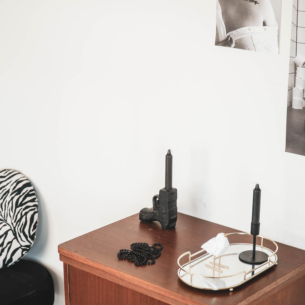 Housevitamin Kaarsenhouder - Geweer - Keramiek - Zwart - 12x5x12cm - Home & Garden > Decor > Home Fragrances > Candles