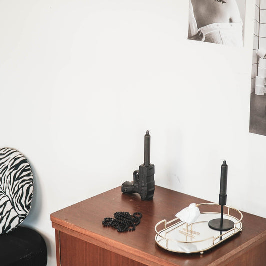 Housevitamin Kaarsenhouder - Geweer - Keramiek - Zwart - 12x5x12cm - Home & Garden > Decor > Home Fragrances > Candles