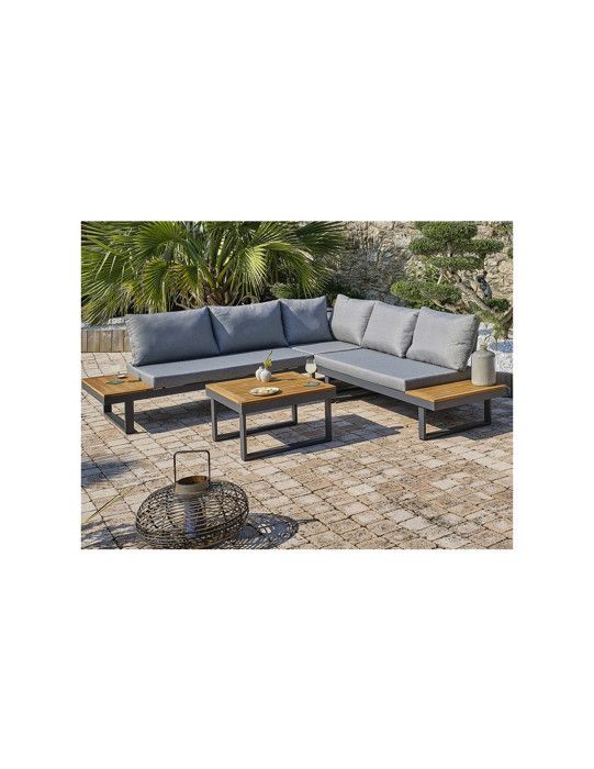 DCB GARDEN Lage tuinmeubelen - Aluminium - DCB GARDEN - 5 plaatsen - Antracietgrijs en acaciahout - MIYAKO - Furniture > Outdoor Furniture
