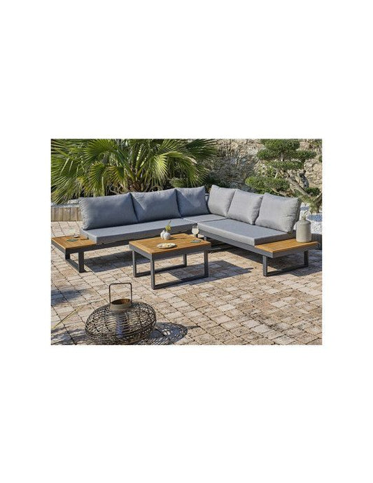 DCB GARDEN Lage tuinmeubelen - Aluminium - DCB GARDEN - 5 plaatsen - Antracietgrijs en acaciahout - MIYAKO - Furniture > Outdoor Furniture