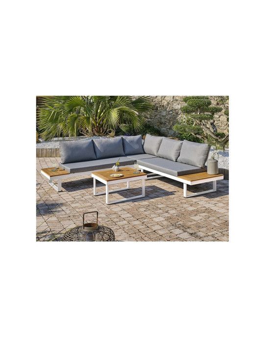 DCB GARDEN Lage tuinmeubelen - Aluminium - DCB GARDEN - 5 plaatsen - Wit en acaciahout - MIYAKO - Furniture > Outdoor Furniture