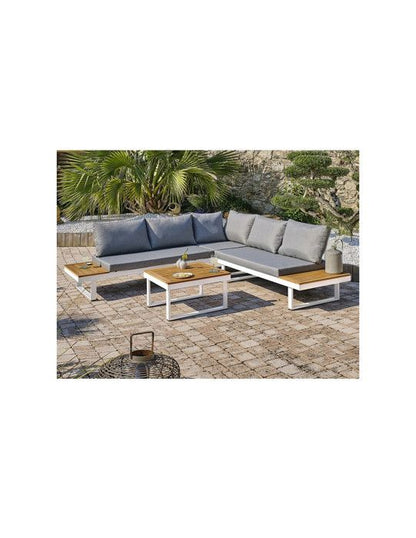 DCB GARDEN Lage tuinmeubelen - Aluminium - DCB GARDEN - 5 plaatsen - Wit en acaciahout - MIYAKO - Furniture > Outdoor Furniture
