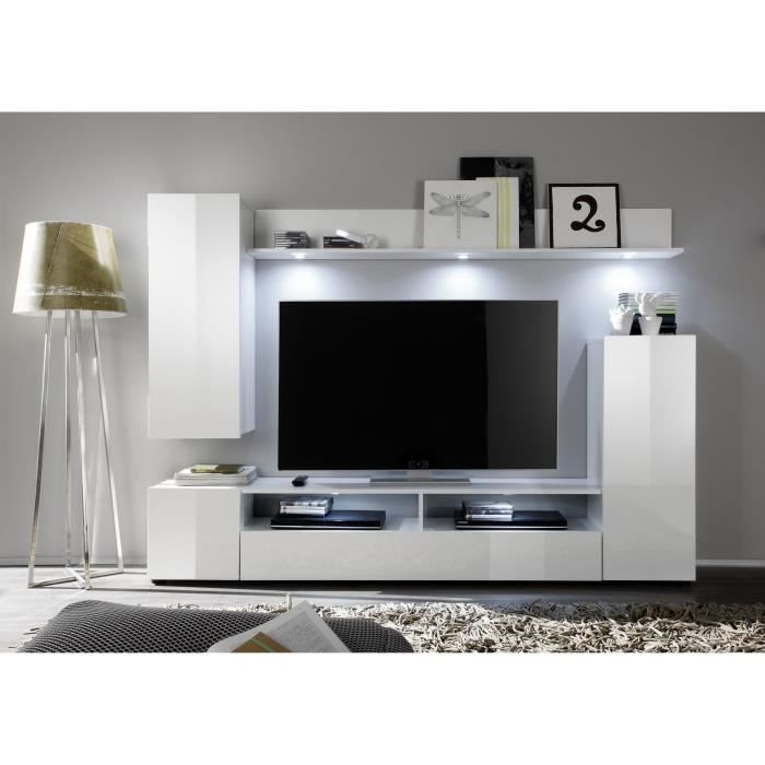 DOS TV-meubelset - 3 Deuren - LED - Mat en glanzend wit melamine - L208 x D33 x H165 cm - Daza-living