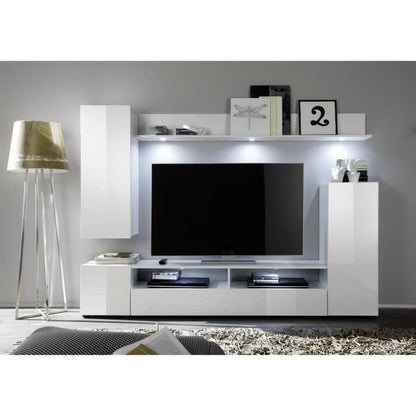 DOS TV-meubelset - 3 Deuren - LED - Mat en glanzend wit melamine - L208 x D33 x H165 cm - Daza-living