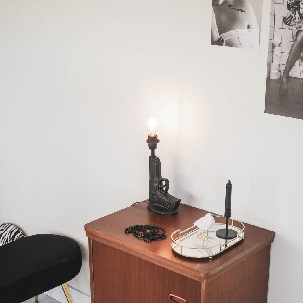 Housevitamin Tafellamp - Gun - Keramiek - Zwart - E27 - 15x9x32cm - Home & Garden > Decor