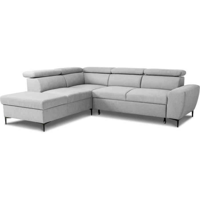 CASAPY KASIMIR Reversible hoekbank met ladekast - 5 plaatsen - Grijze stof - 258 x 79/98 x 219 cm -