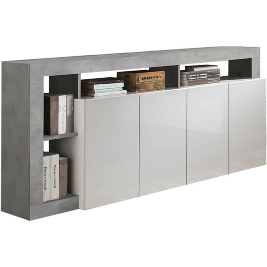 MAESTRO Maestro buffet - betonlook en glanzend gelakt wit - 4 deuren - l 184 x d 42 x H 93 cm -