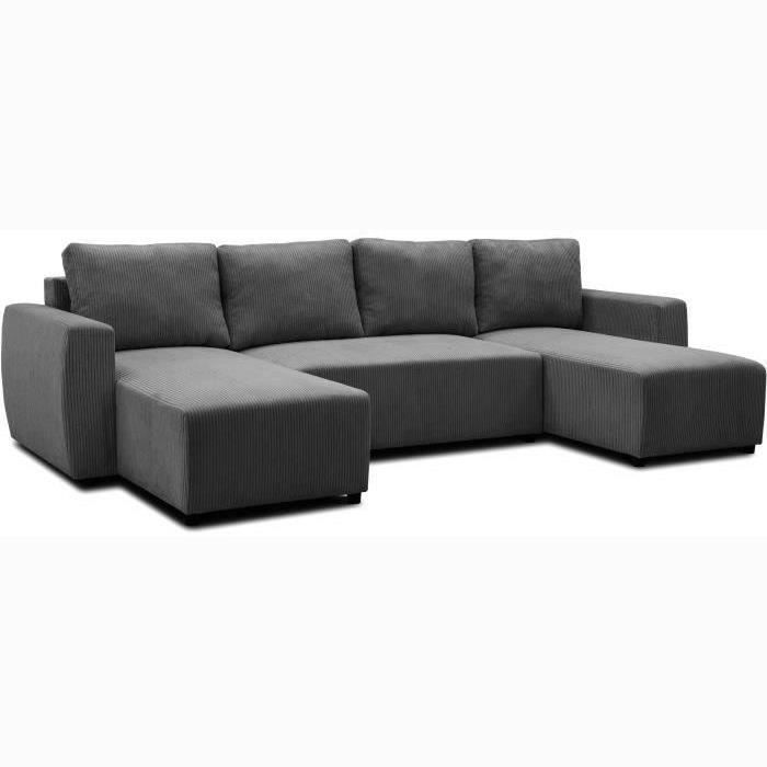 CASAPY PHARELL 5/6-zits panoramische converteerbare hoekbank - Antraciet ribfluweel stof - Opbergdoos - L297 x P155 x H7 - Furniture > Benches