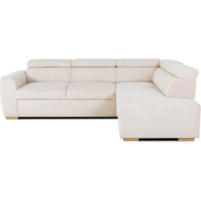CASAPY KELIO Omkeerbare hoekbank - 4 plaatsen - Beige ribfluweel stof - 245 x 184 x 87cm - Furniture > Benches