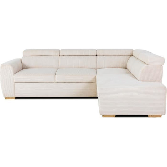 CASAPY KELIO Omkeerbare hoekbank - 4 plaatsen - Beige ribfluweel stof - 245 x 184 x 87cm - Furniture > Benches