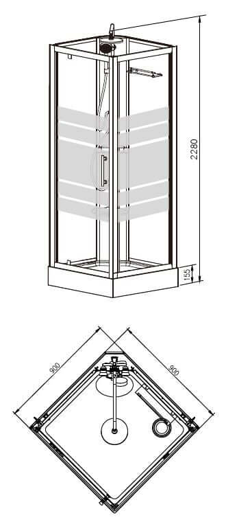 Wiesbaden Thermo Complete Douchecabine 90x90x228 cm 5 mm