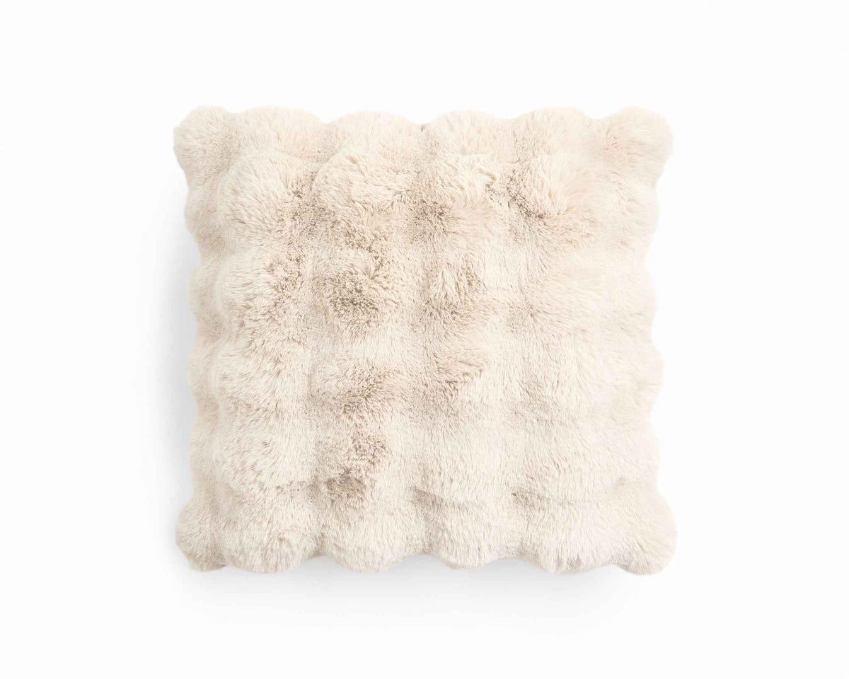 Pom konijnenbont sierkussen beige 50 x 50
