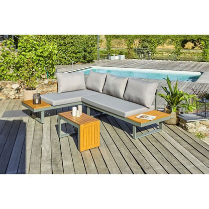 DCB GARDEN Modulair tuinmeubilair - Kaki - Acaciahout en aluminium - DCB GARDEN - 4 zitplaatsen - TOKYO -