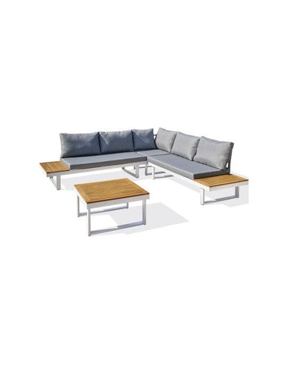 DCB GARDEN Lage tuinmeubelen - Aluminium - DCB GARDEN - 5 plaatsen - Wit en acaciahout - MIYAKO - Furniture > Outdoor Furniture