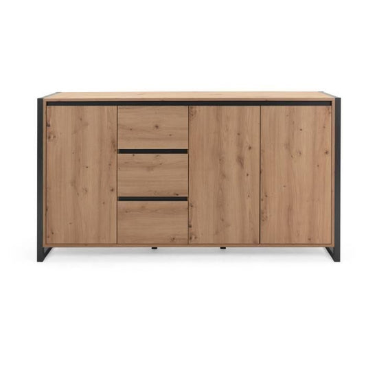 DENVER DENVER Buffetkast met 3 deuren en 3 lades - Ambachtelijk eiken decor / Antraciet - L 160 x D 40 x H 88 cm -