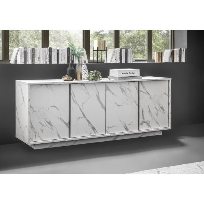 Dressoir met 4 deuren - Wit marmer - L 180 x D 43 x H 70 Cm - MARMO - Daza-living