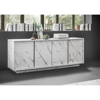 Dressoir met 4 deuren - Wit marmer - L 180 x D 43 x H 70 Cm - MARMO - Daza-living
