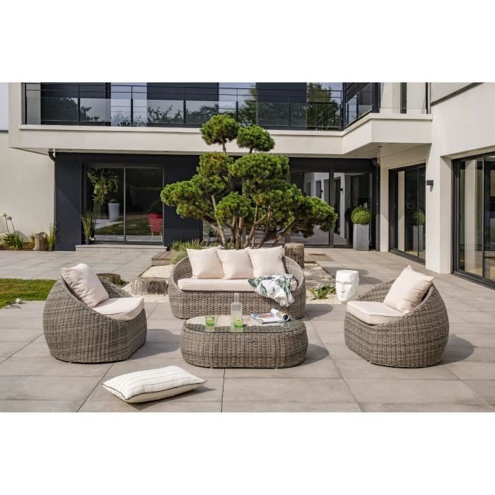DCB GARDEN Lage tuinset - Grijs - Luxe half rond gevlochten hars - DCB GARDEN - 5 zitplaatsen - ISA -