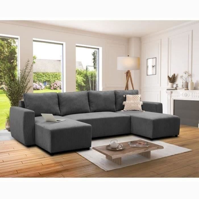 CASAPY PHARELL 5/6-zits panoramische converteerbare hoekbank - Antraciet ribfluweel stof - Opbergdoos - L297 x P155 x H7 - Furniture > Benches