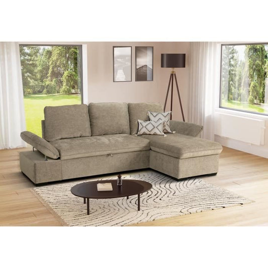 CASAPY CANDY omkeerbare hoekbank - 4 zitplaatsen - Beige stof - Opbergruimte - 297 x 148 x 85 cm - CASAPY - Furniture > Benches