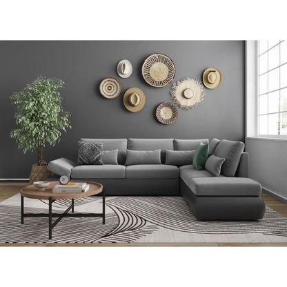 LOUNGITUDE SEVARA 4-zits omkeerbare hoekbank - PU en grijze stof - Opbergdoos - L267 x D200 x H90 cm - Furniture > Benches