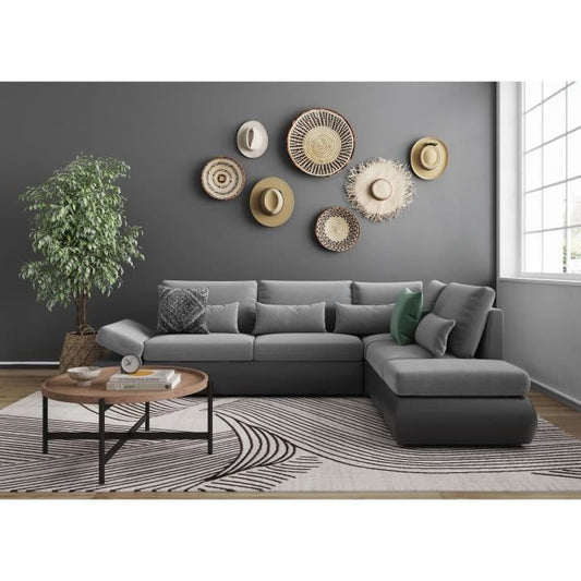 LOUNGITUDE SEVARA 4-zits omkeerbare hoekbank - PU en grijze stof - Opbergdoos - L267 x D200 x H90 cm - Furniture > Benches