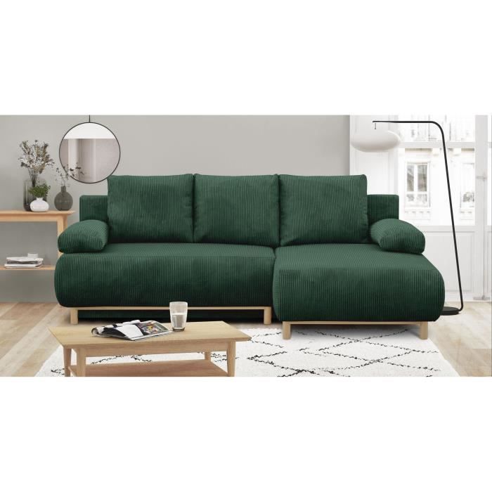 MIKA MIKA hoekbank rechts - 3-zits - Donkergroene corduroy stof - Opbergvak - 192 x 84 x 93 cm - Furniture > Benches