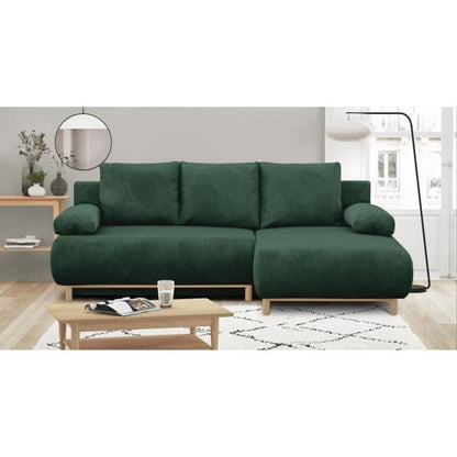 MIKA MIKA hoekbank rechts - 3-zits - Donkergroene corduroy stof - Opbergvak - 192 x 84 x 93 cm - Furniture > Benches