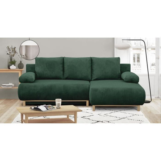 MIKA MIKA hoekbank rechts - 3-zits - Donkergroene corduroy stof - Opbergvak - 192 x 84 x 93 cm - Furniture > Benches