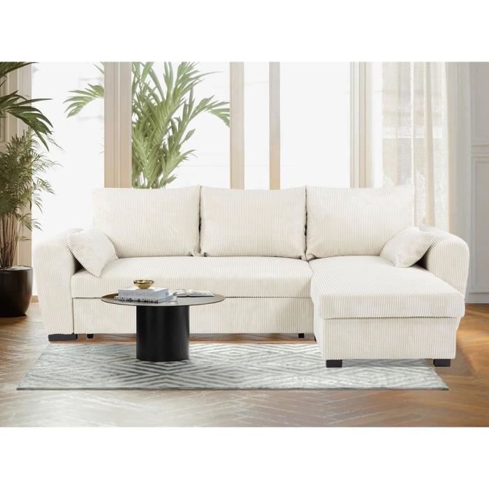 CONFORTEAM MAX Omkeerbare hoekbank - 3 zitplaatsen - Stof Lincoln Beige - Opbergruimte - 240 x 143 x 85 cm - Furniture > Benches