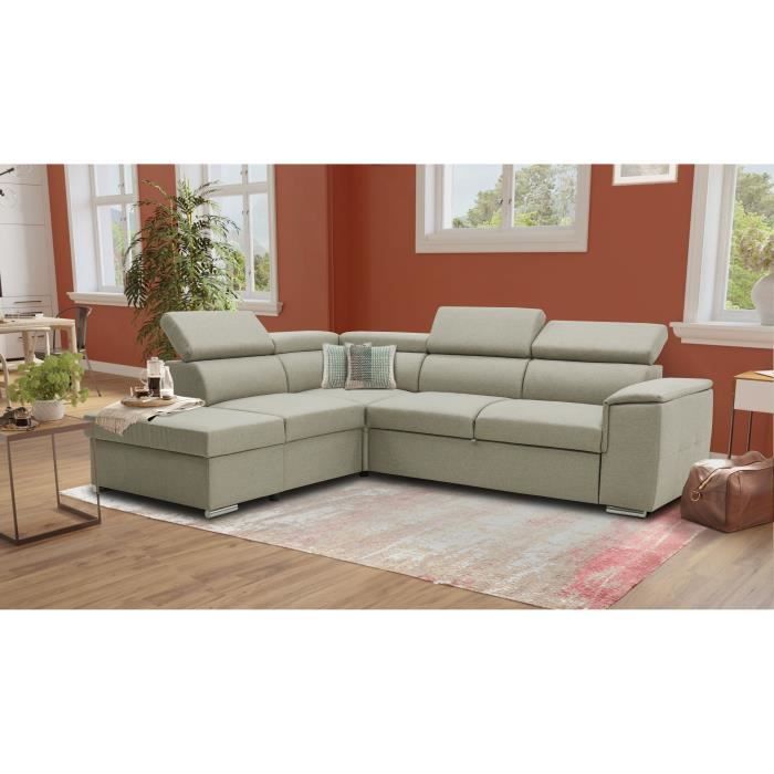 CASAPY DAYTONA Reversible hoekbank met commode - 5 plaatsen - Beige stof - 260 x 77 / 94 x 216 cm - Furniture > Benches