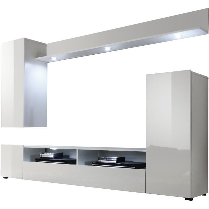 DOS TV-meubelset - 3 Deuren - LED - Mat en glanzend wit melamine - L208 x D33 x H165 cm - Daza-living