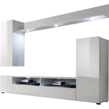 DOS TV-meubelset - 3 Deuren - LED - Mat en glanzend wit melamine - L208 x D33 x H165 cm - Daza-living