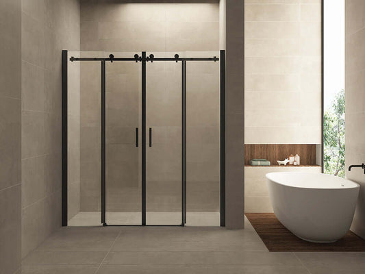 Wiesbaden Doucheschuifdeur 4-delig 180x200 cm 8 mm Nano Coating Glas | Mat Zwart | Nis Deur