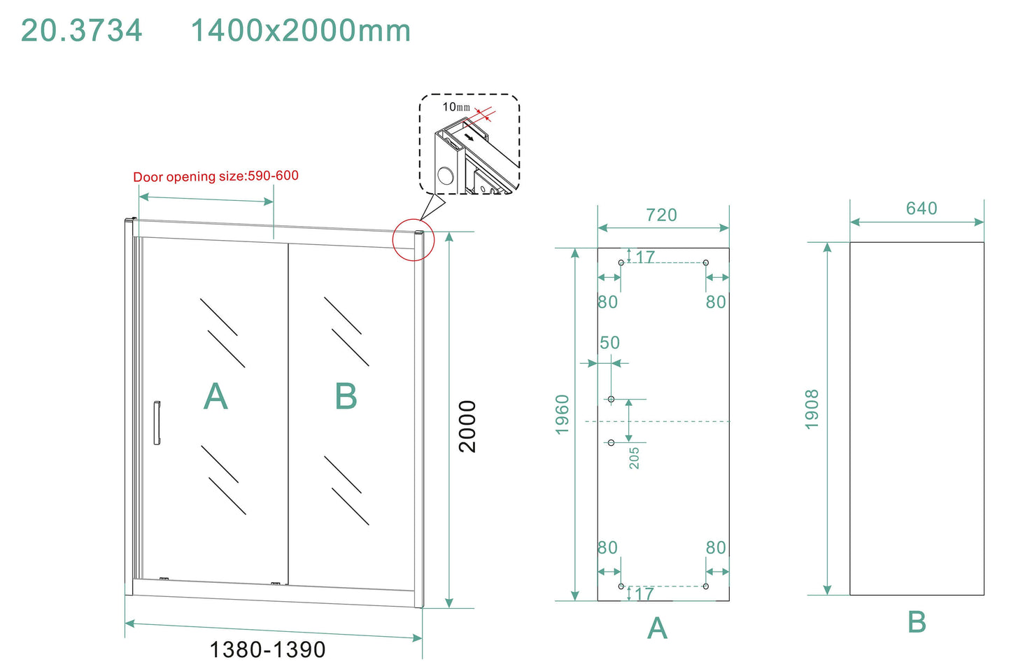 Skyline Doucheschuifdeur Wiesbaden 140x200 cm 8 mm Nano Coating Mat Zwart