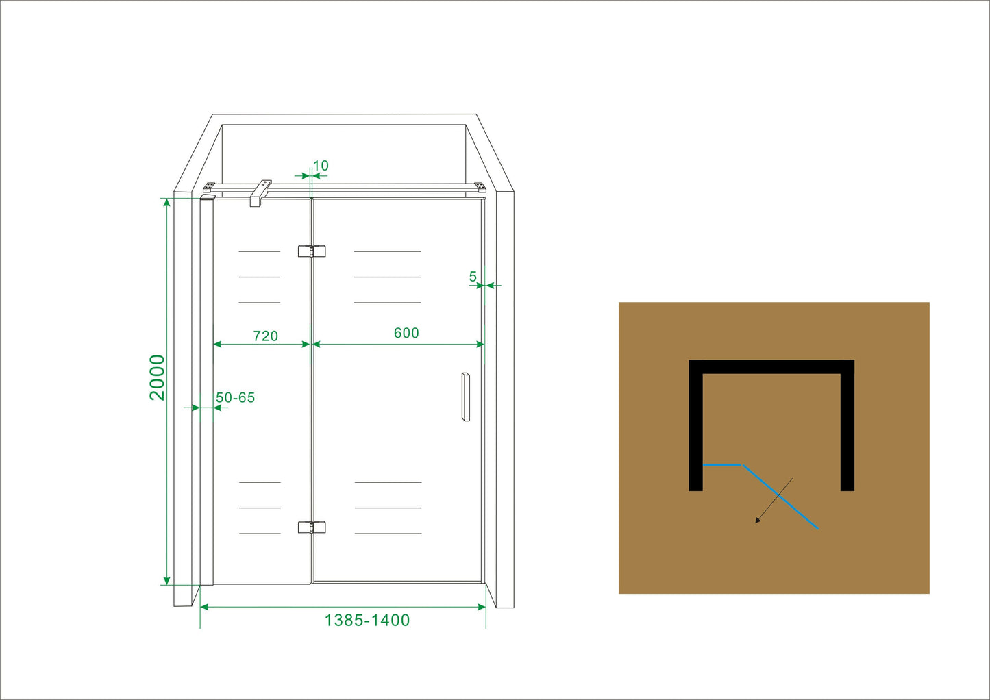 Nis-draaideur Wiesbaden 140x200 cm + Vast paneel 8 mm Nano Coating