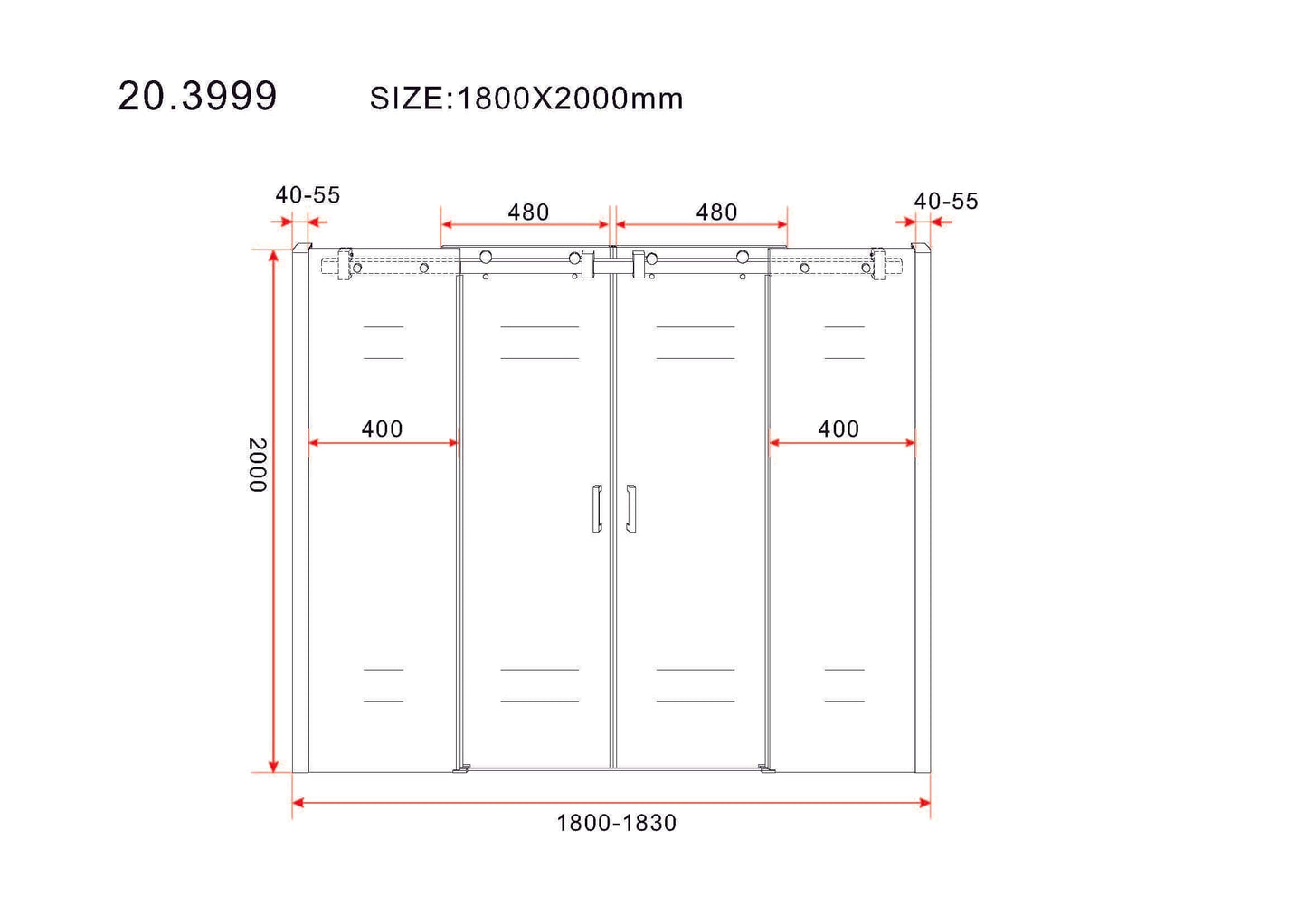 Douchedeur Wiesbaden | Verschuifbaar 4-delig | 180x200cm | 8 mm Nano-coatingglas | Chroom | Nis Deur