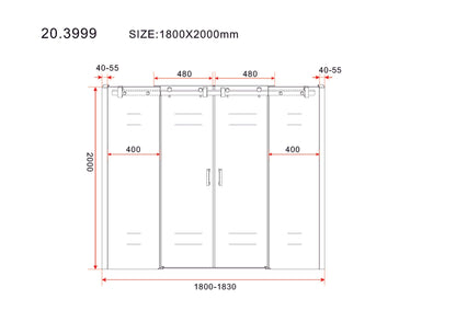 Douchedeur Wiesbaden | Verschuifbaar 4-delig | 180x200cm | 8 mm Nano-coatingglas | Chroom | Nis Deur