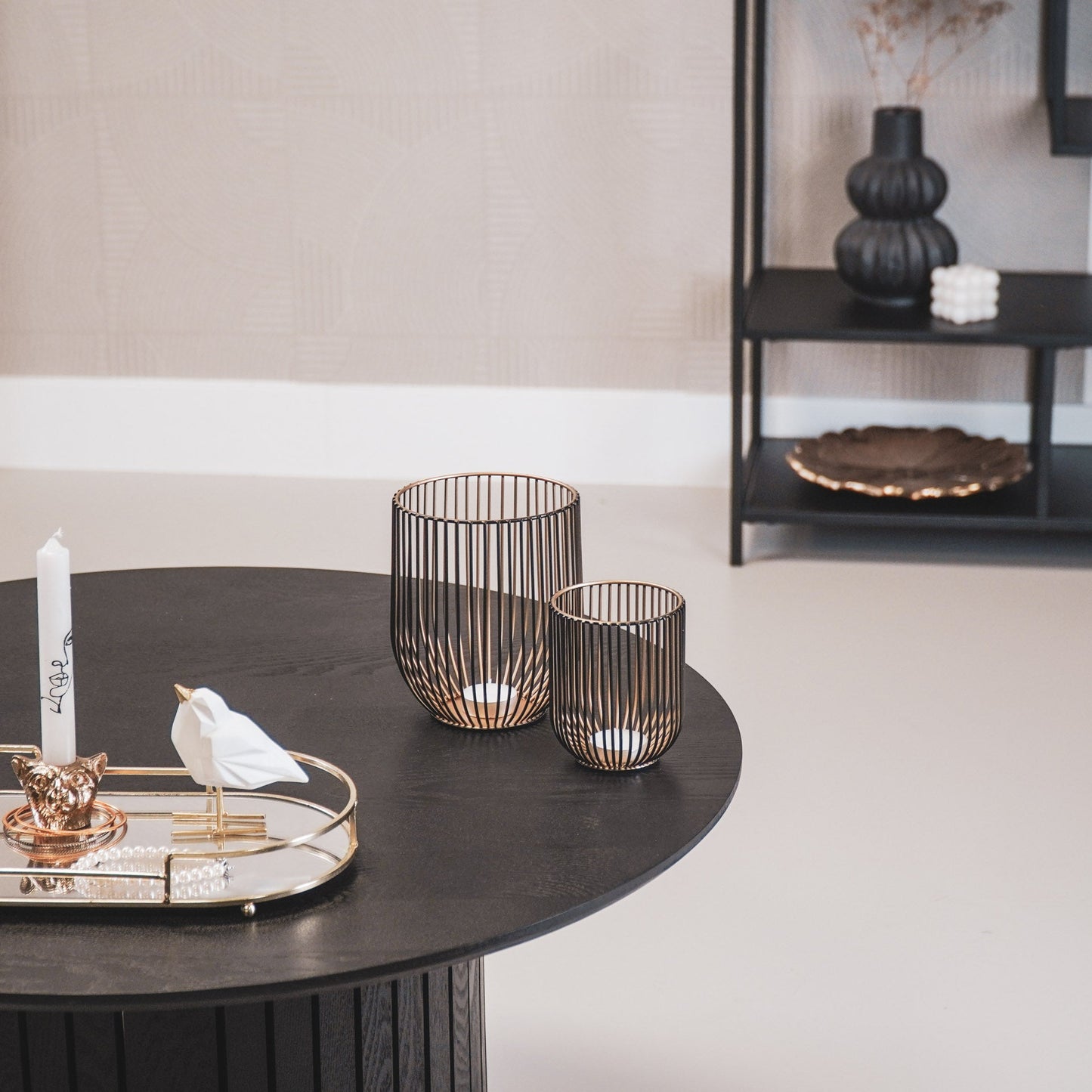 Housevitamin Kaarsenhouder - Metaal - Zwart/Goud - S2 - 13x13x16cm|9x9x11cm - Home & Garden > Decor > Home Fragrances > Candles