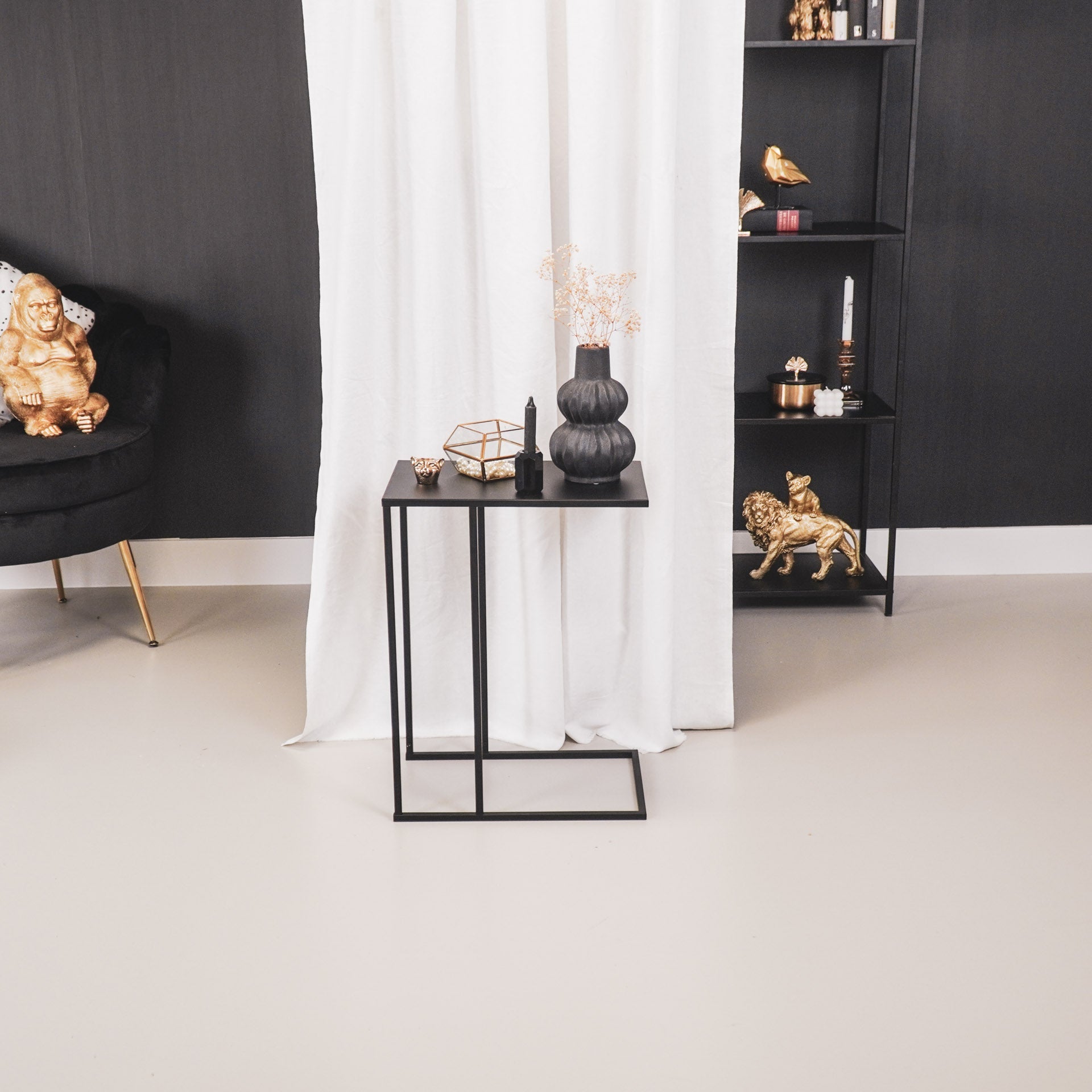 Housevitamin Bijzettafel - Metaal - Zwart - 45x30x60cm - Furniture > Tables