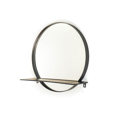 Housevitamin HV Ronde Metalen Spiegel met Plank - Zwart - Ø40cm - Home & Garden > Decor > Mirrors