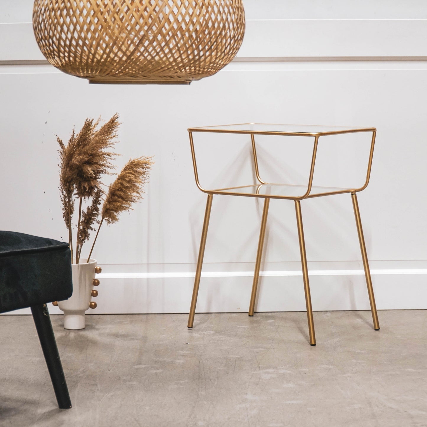 Housevitamin Bijzettafel / Nachtkastje - Metaal & Glas - Goud - 50x35x60cm - Furniture > Tables