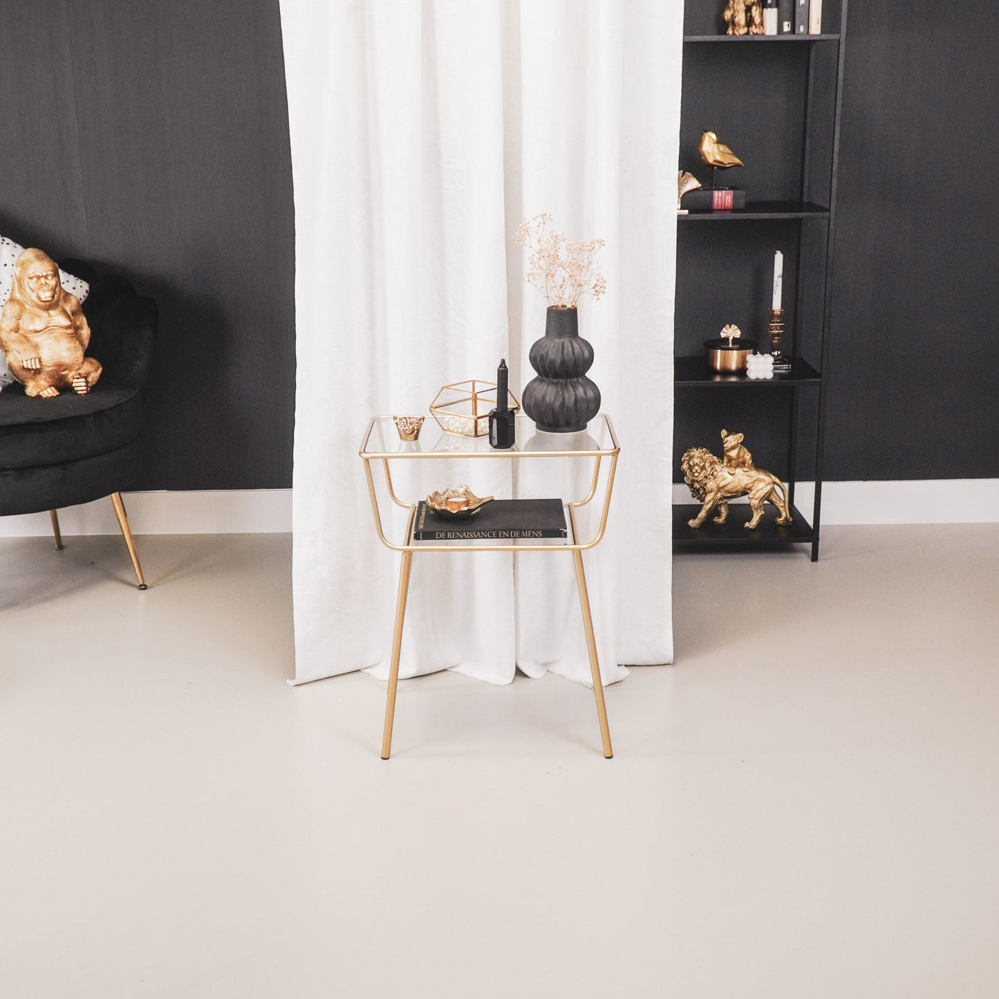 Housevitamin Bijzettafel / Nachtkastje - Metaal & Glas - Goud - 50x35x60cm - Furniture > Tables