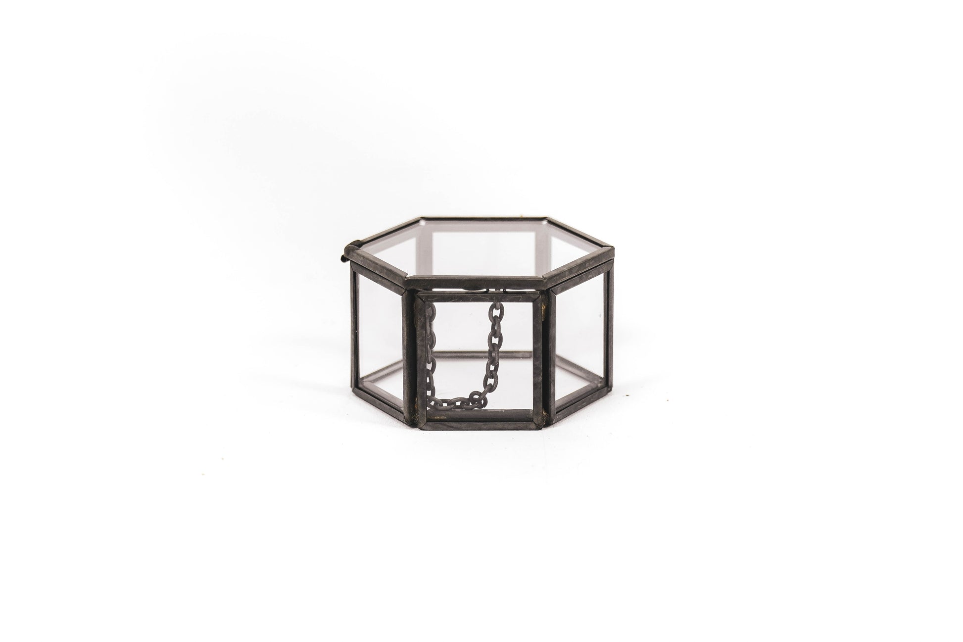 Housevitamin Opbergdoos - Zeshoek - Metaal/Glas - Zwart - 6x5,5x3,5cm - Home & Garden > Decor