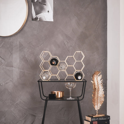 Housevitamin Wijnrek - Metaal - Goud - 11 flessen - 44,5x15,5x29cm - Furniture > Cabinets & Storage > Wine Racks
