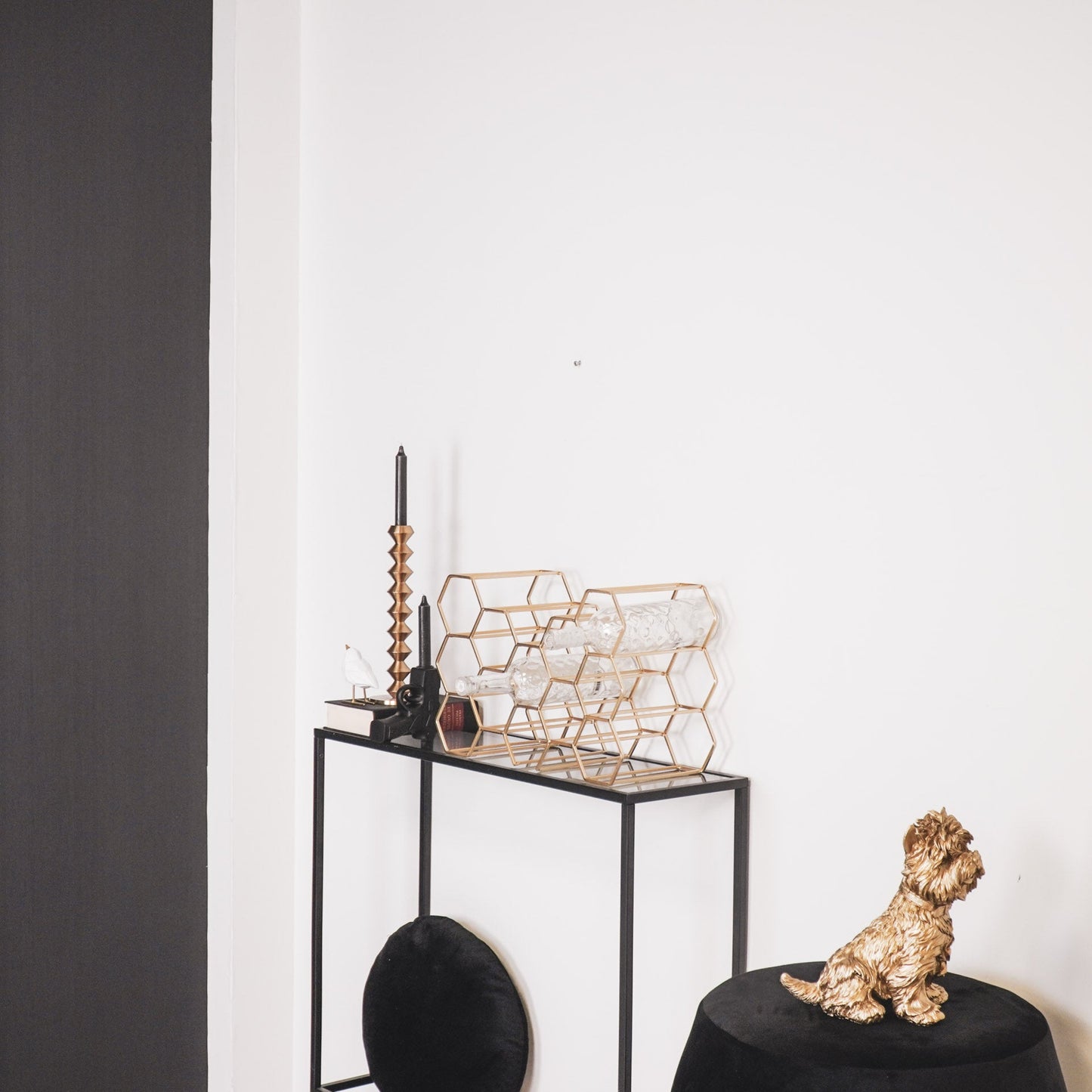 Housevitamin Wijnrek - Metaal - Goud - 11 flessen - 44,5x15,5x29cm - Furniture > Cabinets & Storage > Wine Racks