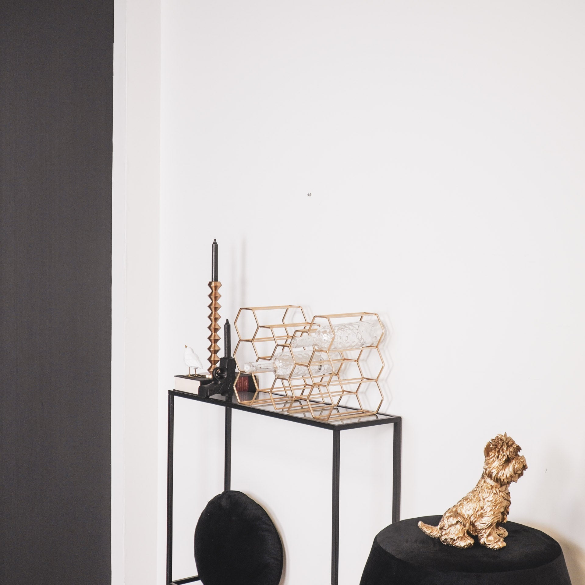 Housevitamin Wijnrek - Metaal - Goud - 11 flessen - 44,5x15,5x29cm - Furniture > Cabinets & Storage > Wine Racks